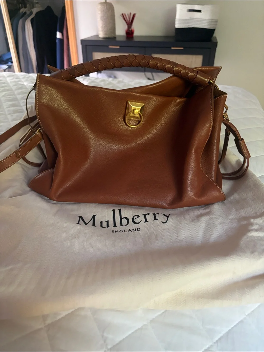 Mulberry Brown Leather Shoulder Bag with Braided Handle (Iris) - Picture 1 of 9